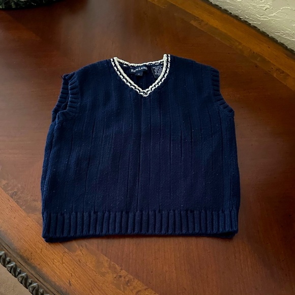Ralph Lauren boys sz 4T 100% cotton navy blue & white knit vest Good condition - Picture 1 of 3